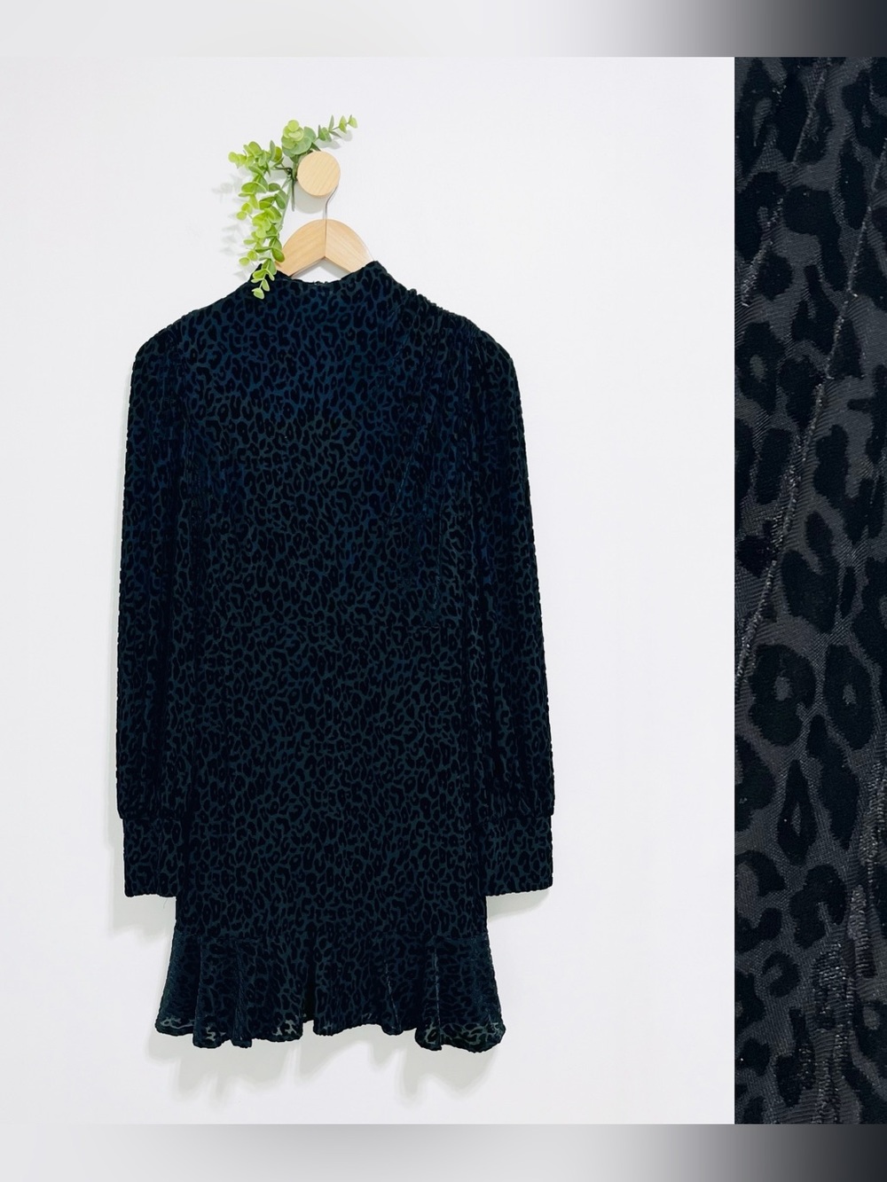 Express Velvet Cheetah Print Turtle Neck Ruffle Mini Black Dress